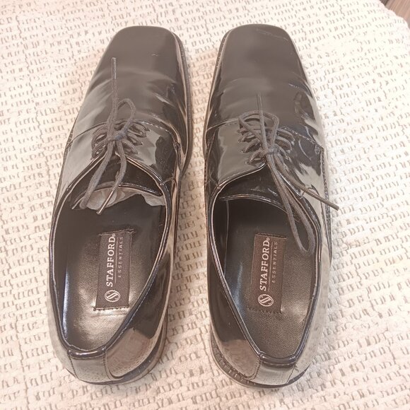Stafford Essentials men's black patent leather tuxedo dress derby shoes sz 10 M - Picture 3 of 13